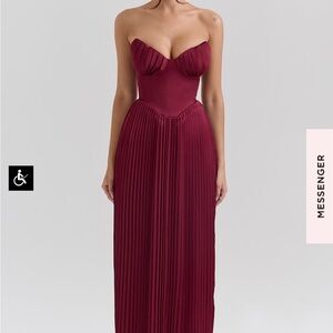 Elegant Burgundy Strapless Dress house of cb
